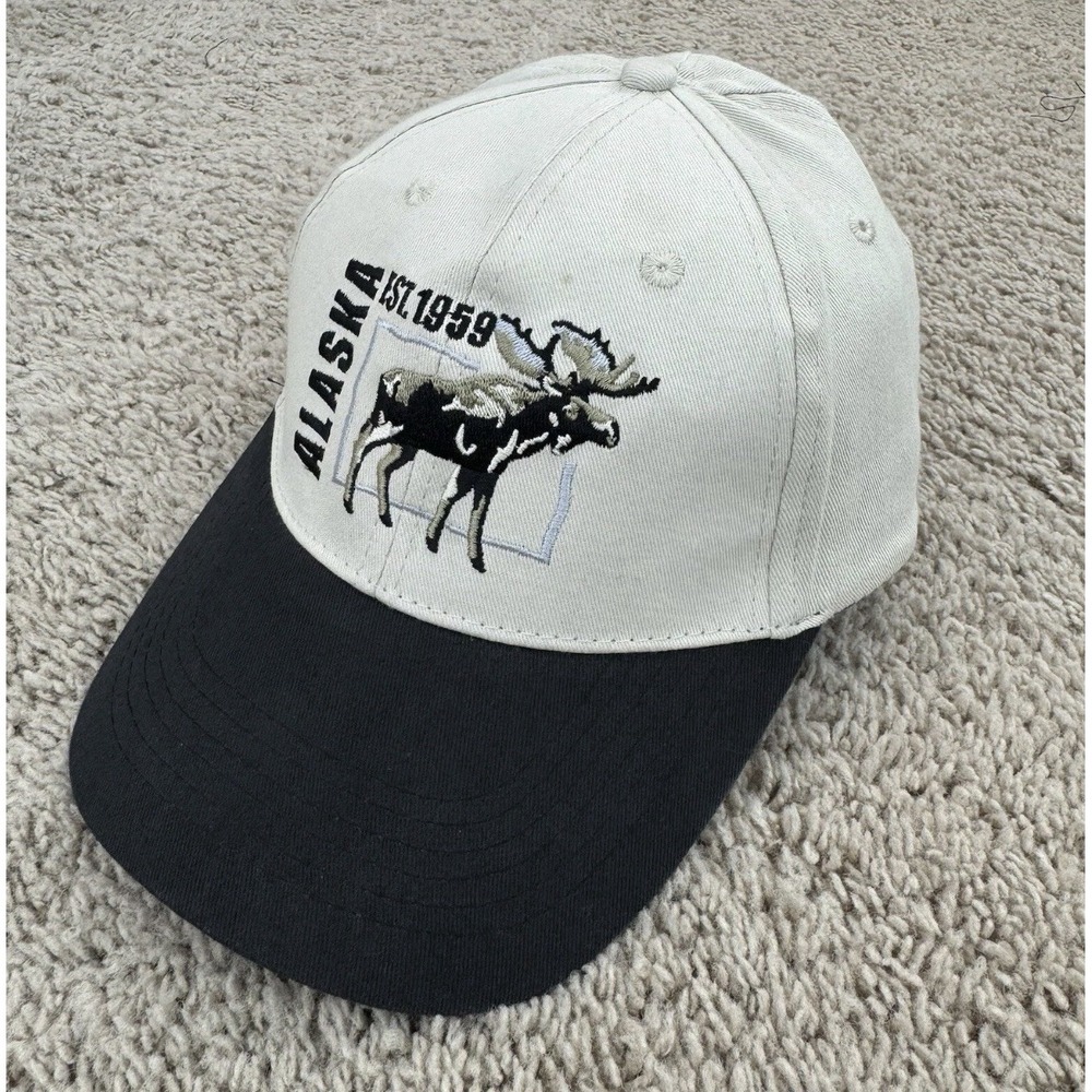 Alaska Moose Hat Artic Circle Black/Beige Embroidered 100% Cotton Adjustable Cap